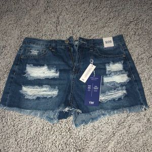 NWT YMI high rise high waisted ripped destroyed medium jean denim shorts 9 29